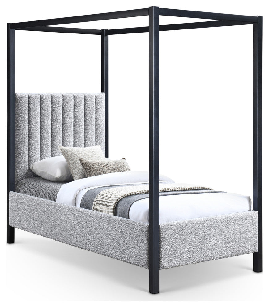 Kelly Boucle Fabric Upholstered Bed, Gray, Twin