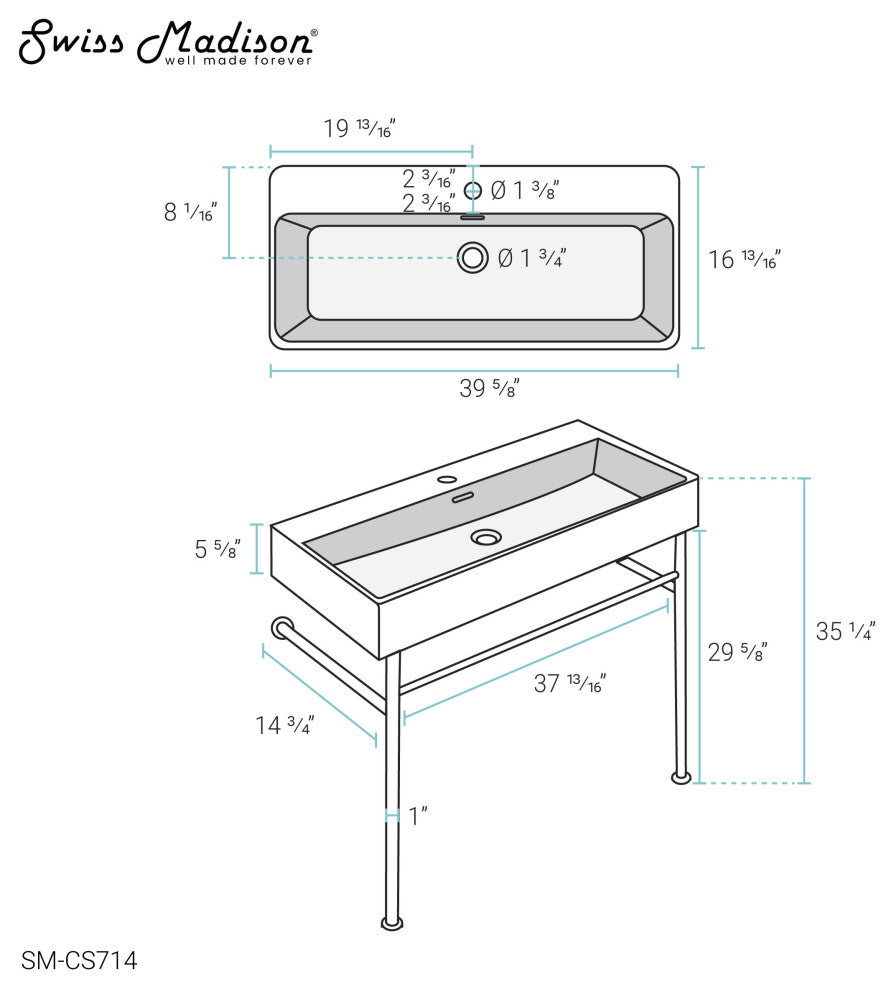 Claire 40" Ceramic Console Sink White Basin Chrome Legs