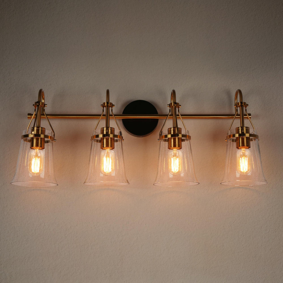 LNC Polished Gold Modern Seeded-Glass Wall Sconce, 4 Lights
