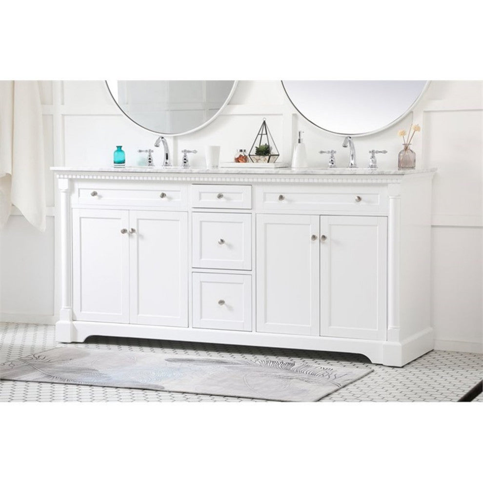 Elegant Decor Clarence 72" Solid Wood and Metal Double Bathroom Vanity in White