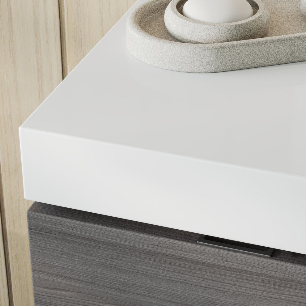 Boutique Bath Vanity, Vulcan Ash Gray, 60", Single Sink, Wall Mount