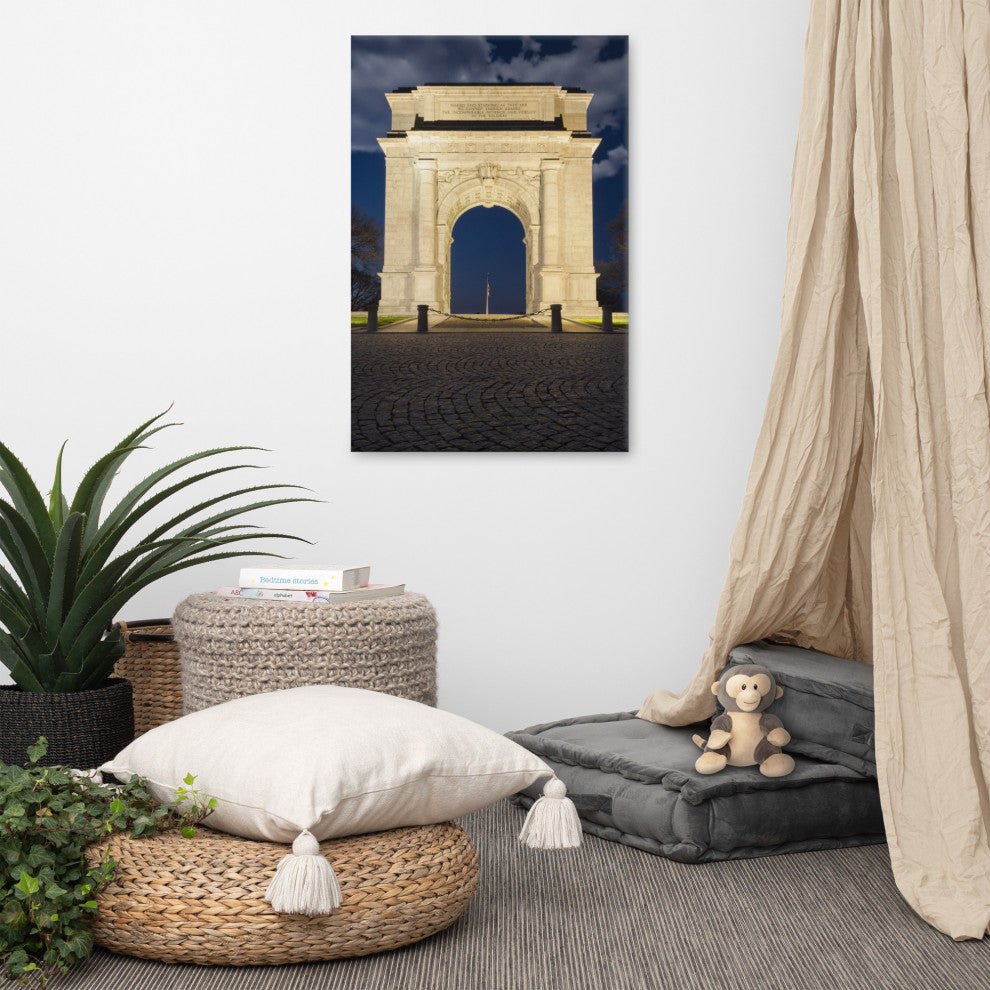 Night Photo at Valley Forge Arch Night Photo Canvas Wall Art Print, 24" X 36"
