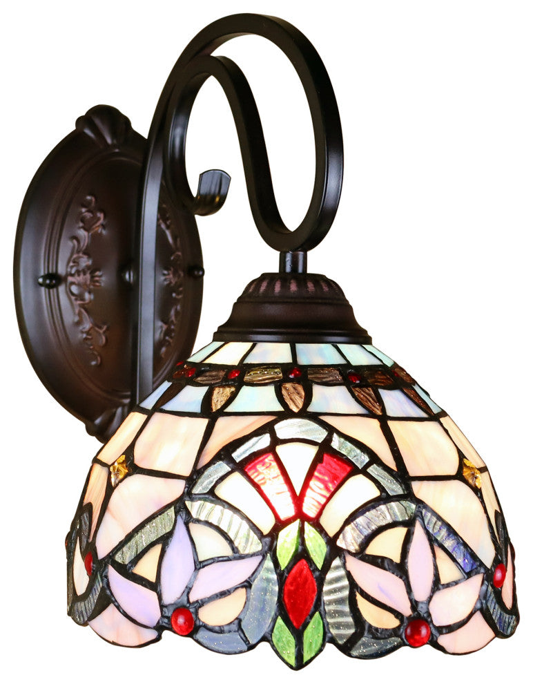 Grenville Victorian Tiffany-Style Blackish Bronze 1 Light Wall Sconce 8" Wide