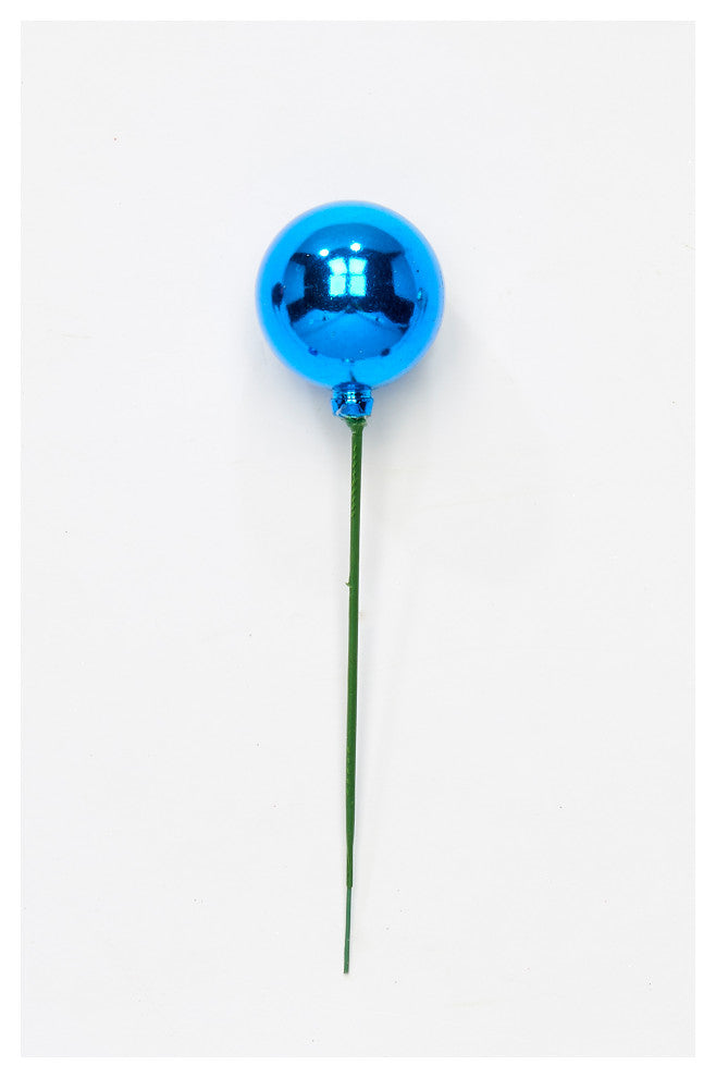 40mm Christmas Plastic Ball Pick, Blue  Set Of 24