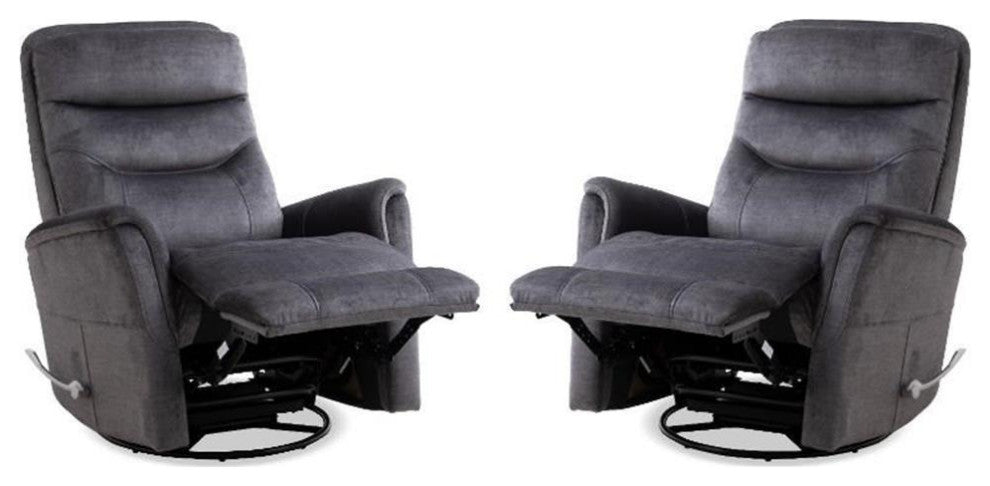 Home Square 34.5" Fabric Swivel Glider Recliner in Capri Charcoal - Set of 2