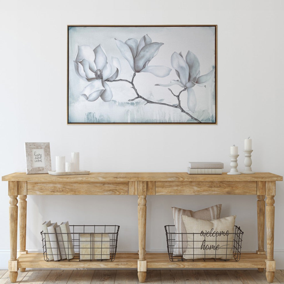 Gorgeous Magnolia Blossom Branch Framed Canvas Wall Art