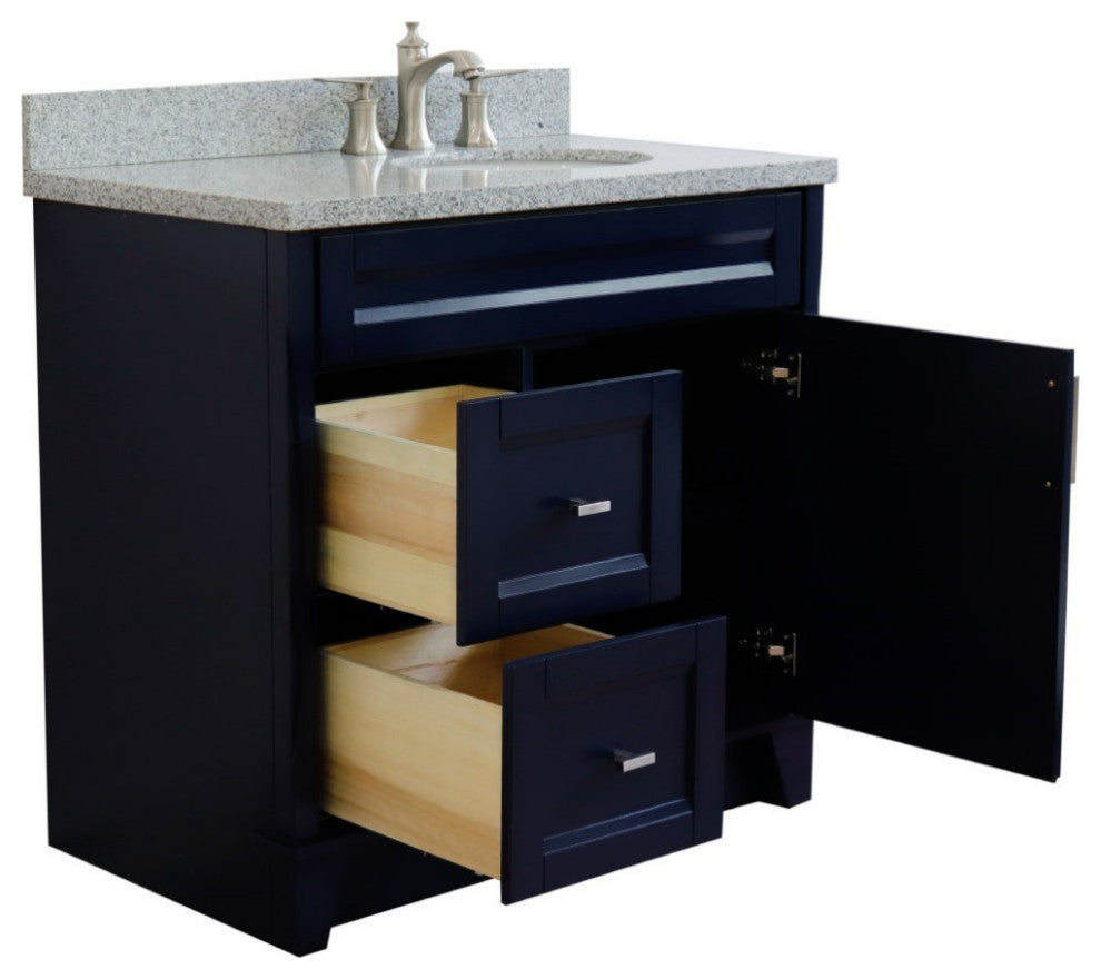 37" Single Sink Vanity, Blue Finish With Gray Granite