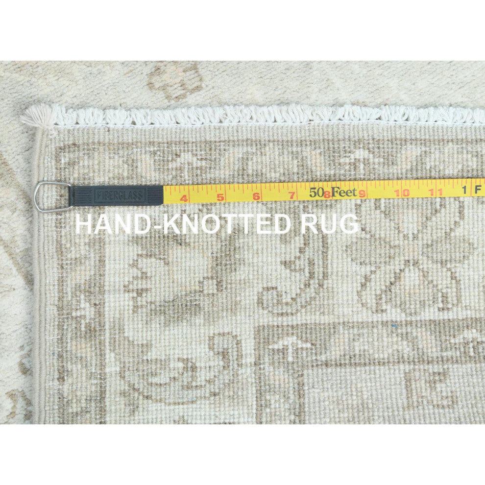 White Dove Afghan Stone Washed Peshawar Wool Hand Knotted Runner Rug 2'8"x9'9"