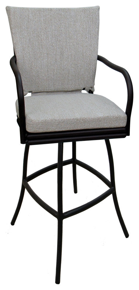 Outdoor Patio Swivel Bar Stool Ofir with Arms, White Linen - Black, 30"