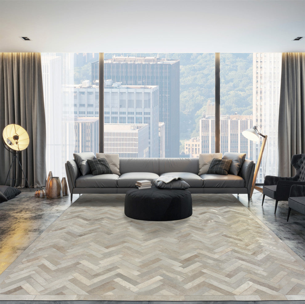 Cowhide Patchwork Rug, Plutus, Neutral, 10'x14'