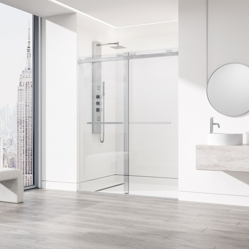 VIGO Houston Frameless Sliding, V-Motion, Chrome, Shower Door, 56" to 60" W X 76" H, Clear Glass