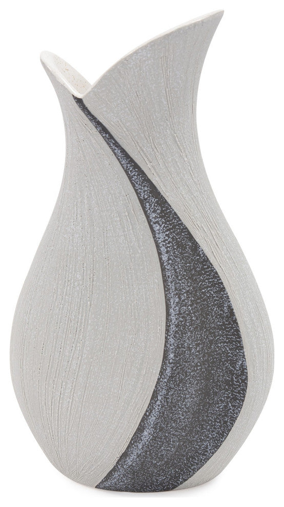Modern Organic Two Tone Gray Speckle Tall Ceramic Vase
