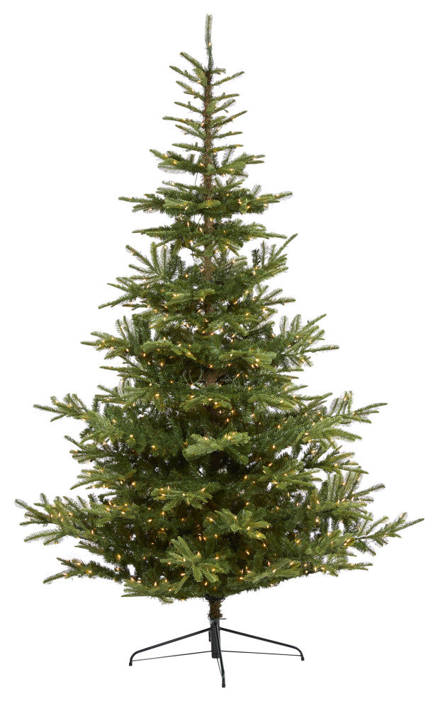9' Layered Washington Spruce Faux Xmas Tree W/ Clear Lights & Bendable Branches