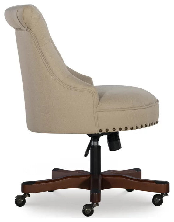 Classic Office Chair, Swivel Design & Diamond Button Tufted Back, Beige Rice