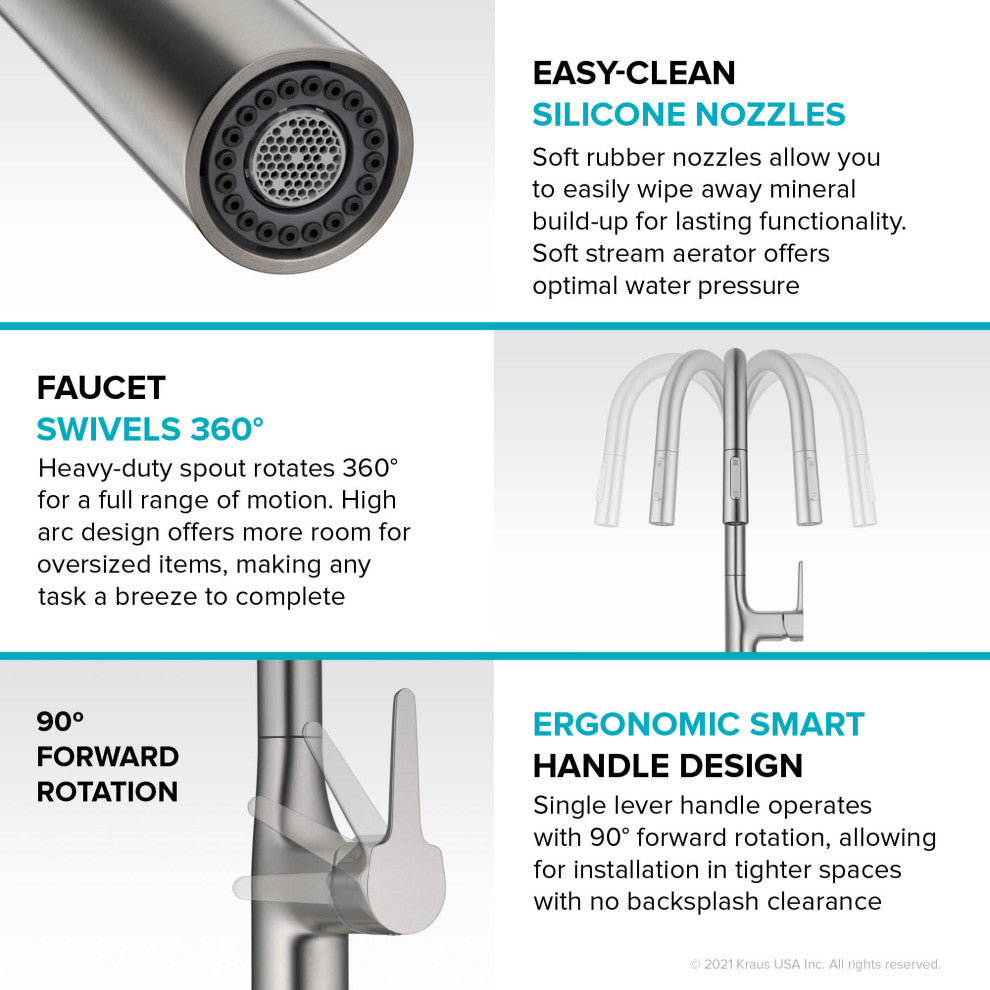 Oletto Pull-Down 1-Hole Kitchen Faucet, Matte Black, Model Kpf-3101mb
