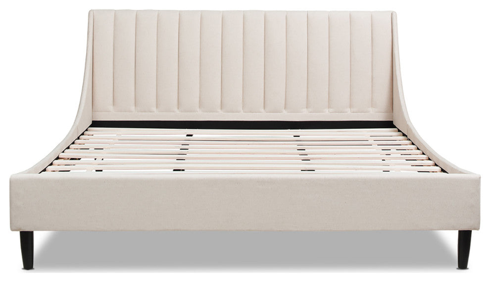 Aspen Modern Vertical Tufted Upholstered Platform Bed, Light Beige Linen, King