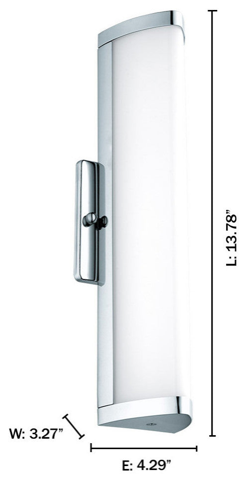 1x8W LED Vanity Wall Light, Chrome Finish and White Plastic Cover
