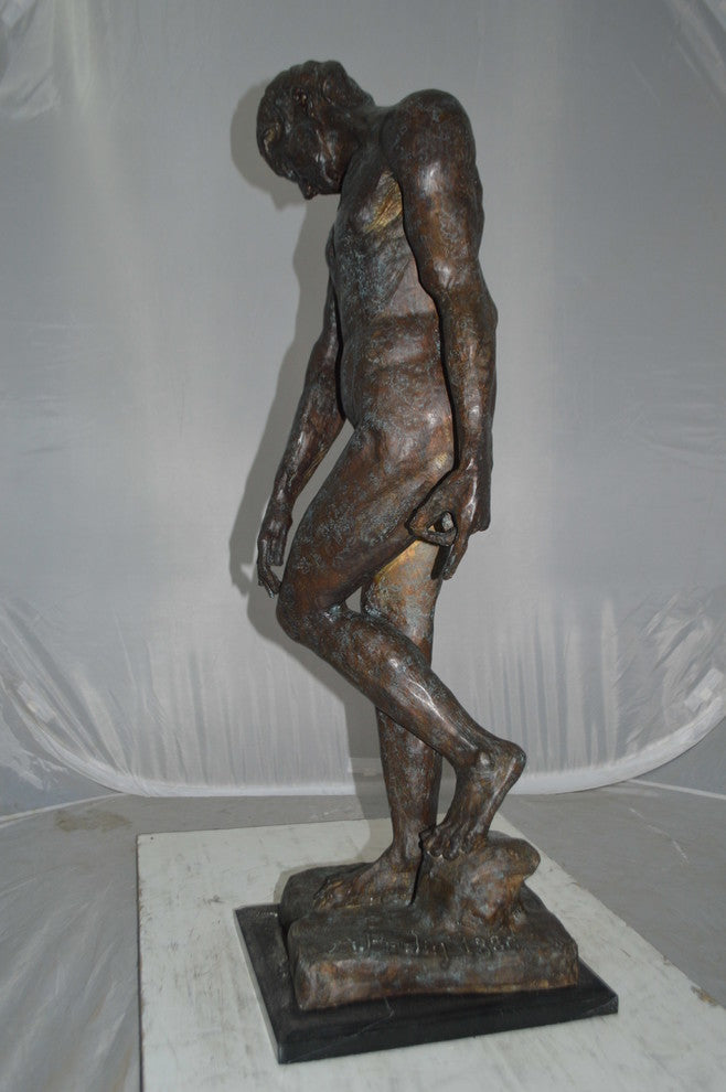 Adam Replica by Rodin Bronze Statue - Size: 12"L x 12"W x 36"H.