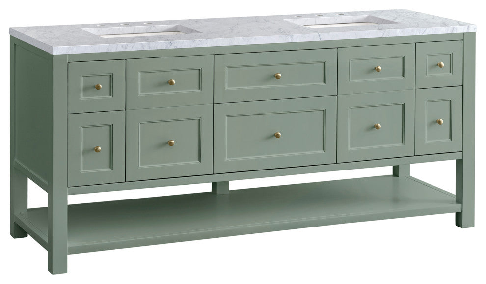 Breckenridge 72" Double Vanity, Smokey Celadon,  Carrara Marble Top