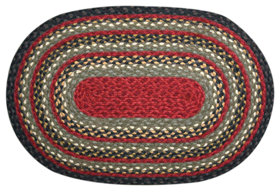 Burgundy/Olive/Charcoal Oval Braided Rug 20"x30"