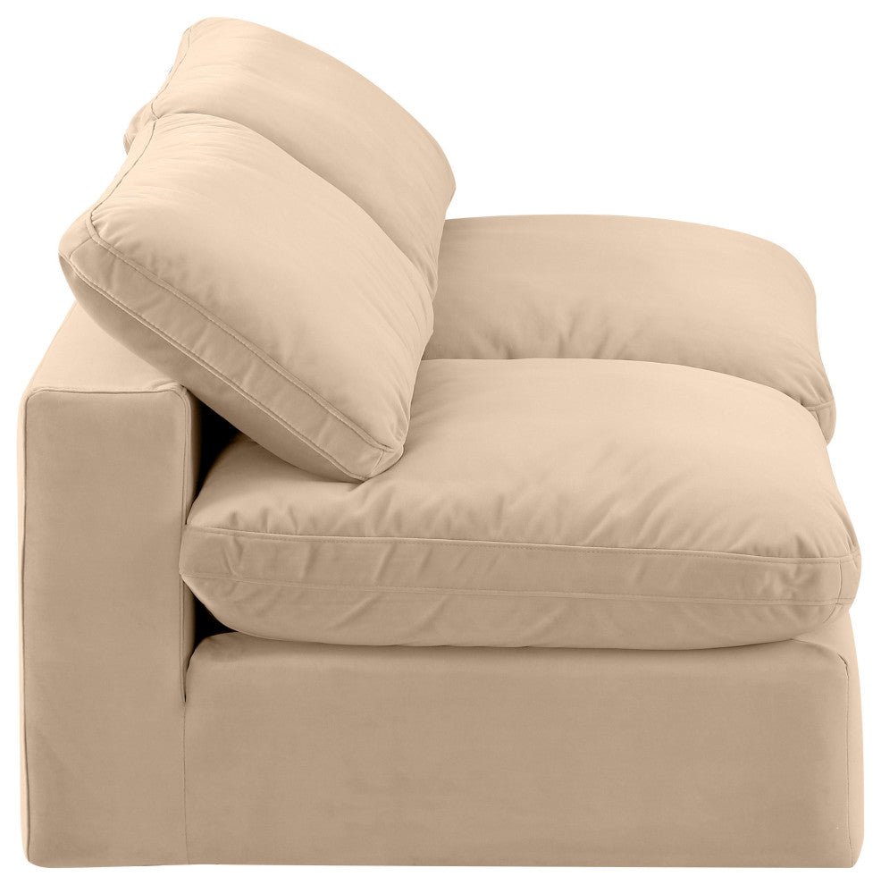 Comfy Upholstered Modular Sofa, Beige, 2-Piece: 2 Armless Chair, Velvet