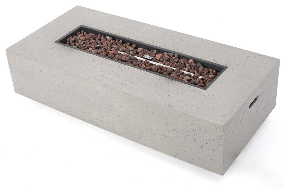 Hearth Outdoor 50,000 BTU Rectangular Fire Pit, No Tank Holder, Light Gray, Lig