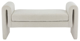 Stylus Boucle Fabric Upholstered Bench, Cream, 51" Wide