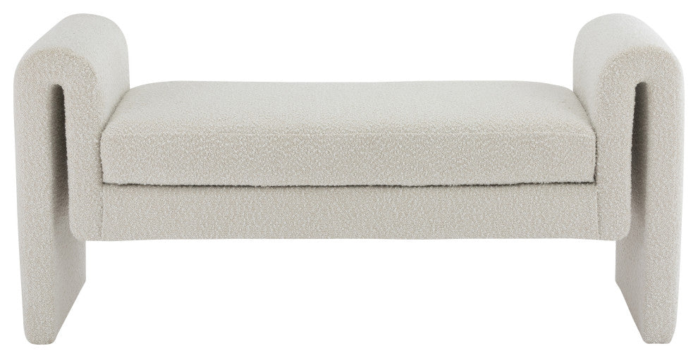 Stylus Boucle Fabric Upholstered Bench, Cream, 51" Wide
