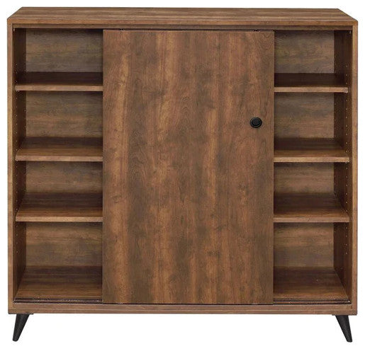 Wooden Shoe Cabinet with 2 Sliding Doors and Splayed Legs, Oak Brown