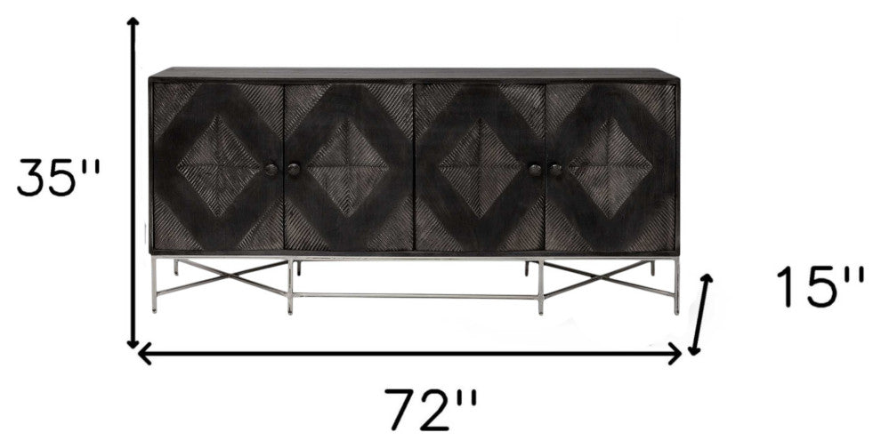 72" Black Solid Wood Sideboard with Four Doors