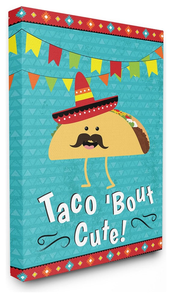 The Kids Room Taco Bout Cute Cartoon With Mustache Canvas Wall Art, 16"x20"