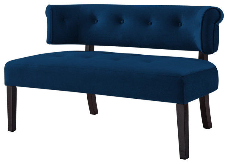 48" Navy Blue And Black Upholstered Velvet Bench