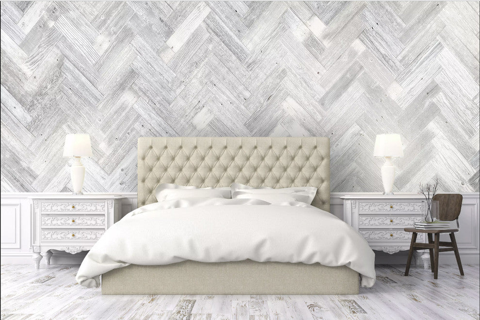 Herringbone Reclaimed Barn Wood Planks  3", 20 Sq Ft. Whitewash