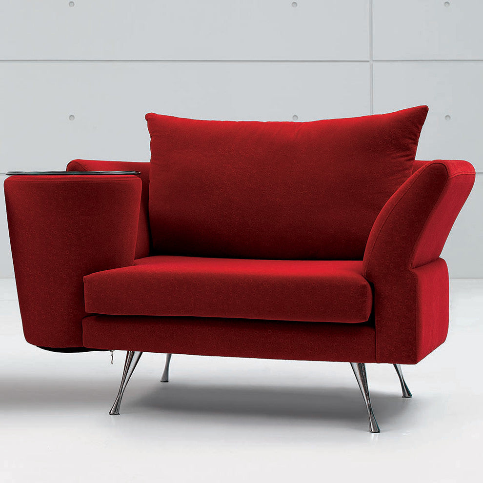 Cafe Unique Chair with Left Side Table - Red Velvet