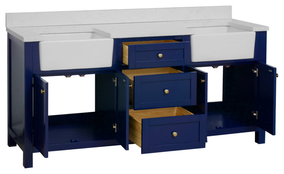 Yorkshire 72" Bathroom Vanity, Royal Blue, Engineered Marble