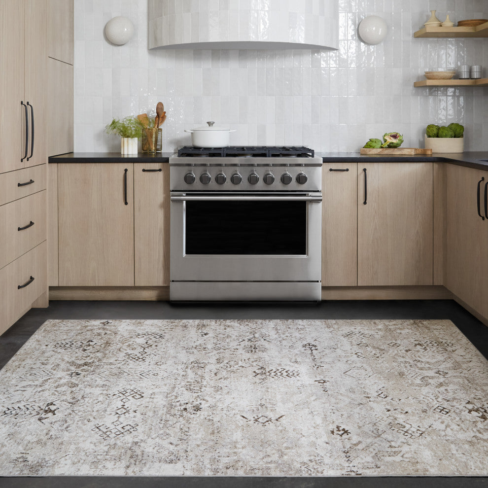 Machine Washable Vibe by Jaipur Living Kati Tribal Brown/ Cream Area Rug, 7'10"x