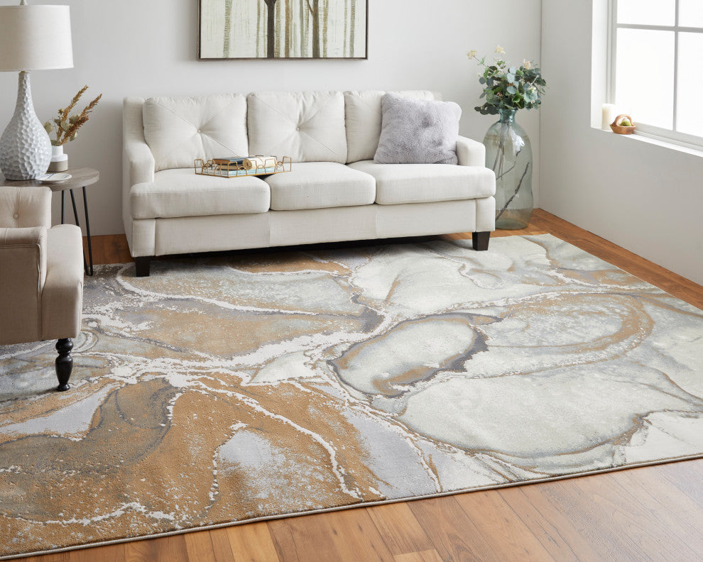 Takara Modern Abstract, Gray/Brown, 3'10"x6' Accent Rug