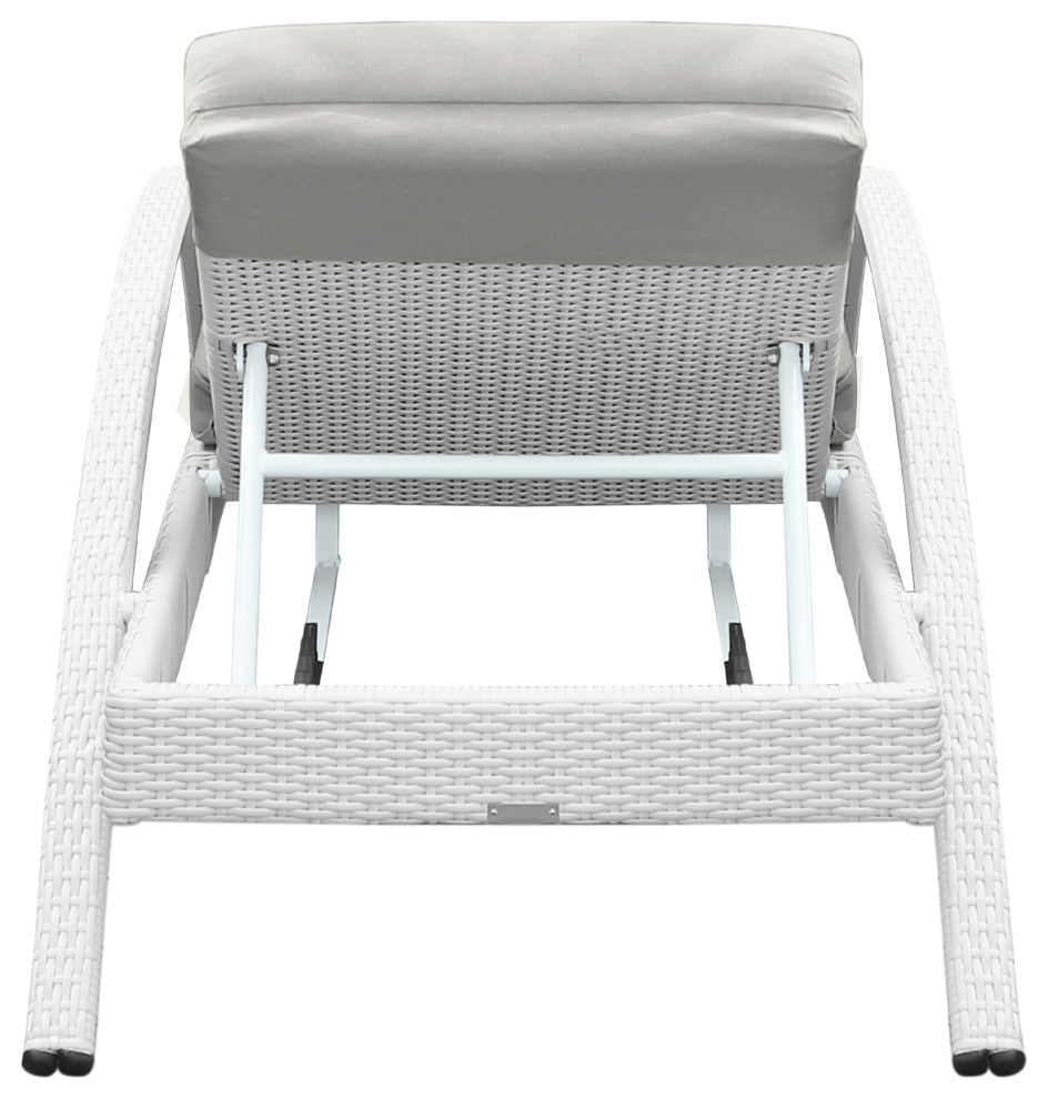Aloha Adjustable Patio Chaise Lounge Chair, White Wicker and Grey Cushions
