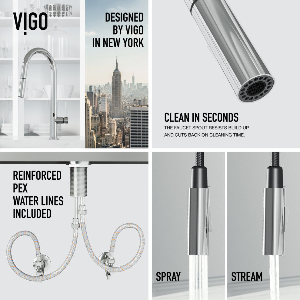VIGO Greenwich 18" H Single Handle Pull-Down Sprayer Kitchen Faucet, Chrome, Touchless, Without Extras