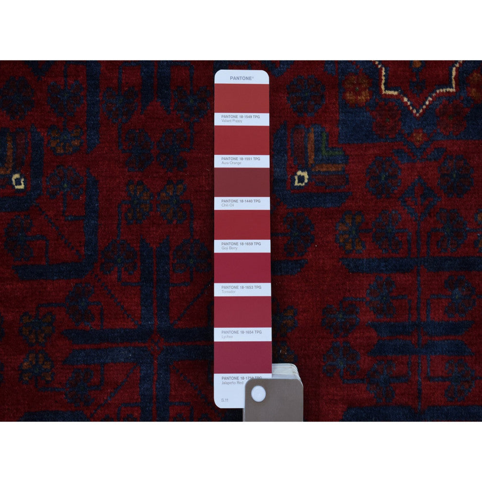 Red Hand Knotted Tribal Design Soft Wool Afghan Khamyab Oriental Rug, 9'8"x13'1"