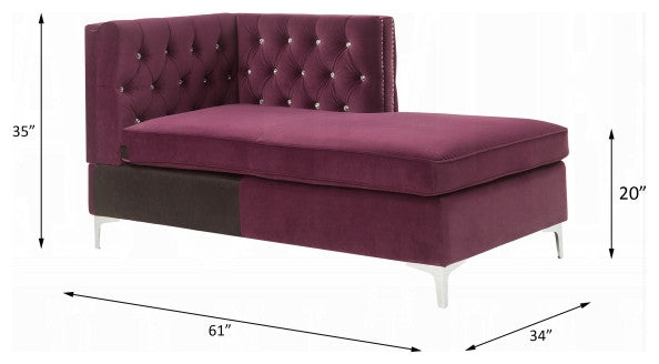 ACME Jaszira Modular Chaise, Burgundy Velvet