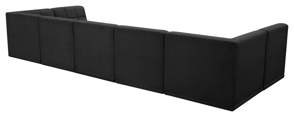 Relax Velvet Upholstered 7-Piece U-Shaped Modular Sectional, Black