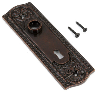 Door Back Plate Oil Rubbed Bronze Solid Brass Beaded With Keyhole 7 1/4" H