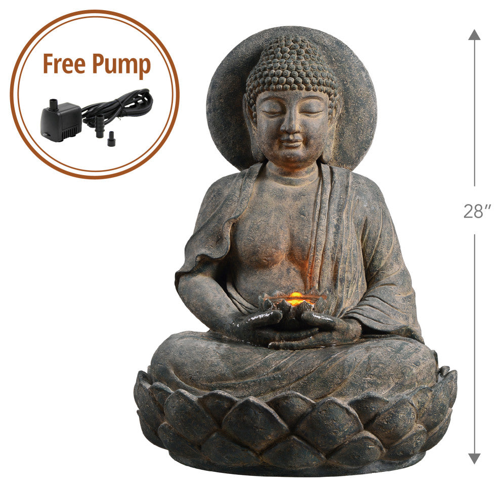 Outdoor Buddha Water Fountain w/ LED Lights