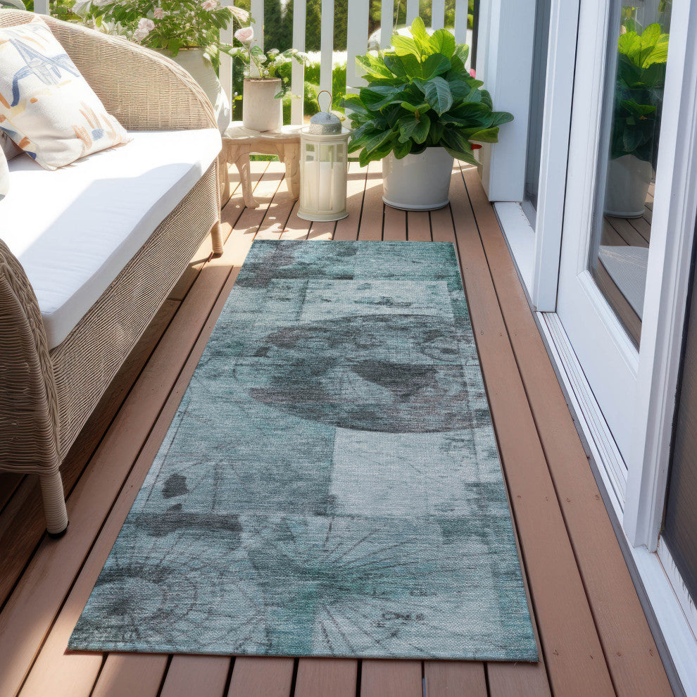 Machine Washable Indoor/Outdoor Chantille ACN1905 Teal 2'3" x 7'6" Runner Rug