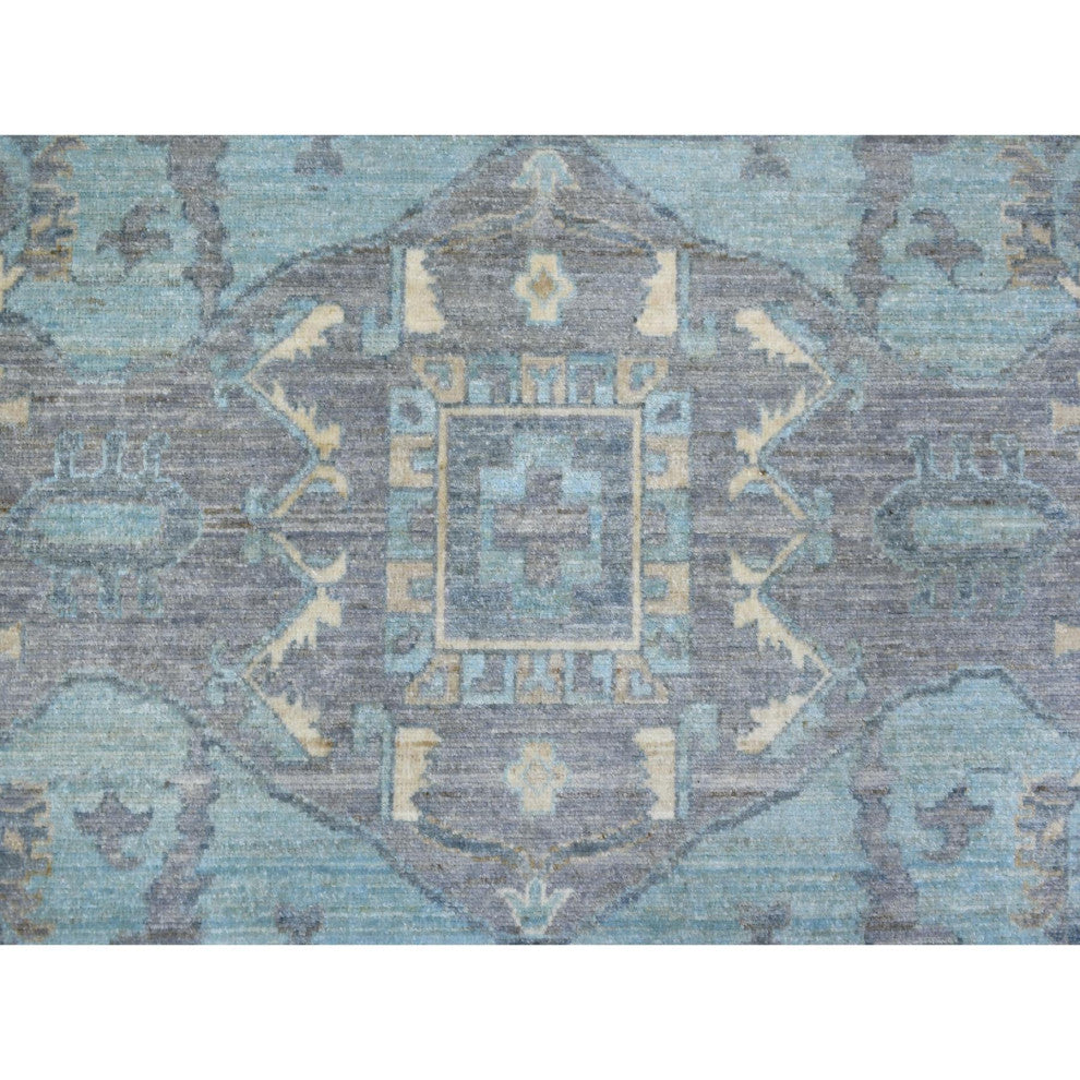 Ivory Hand Knotted Heriz Serapi Fine Peshawar Pure Wool Oriental Rug, 9'1"x11'9"