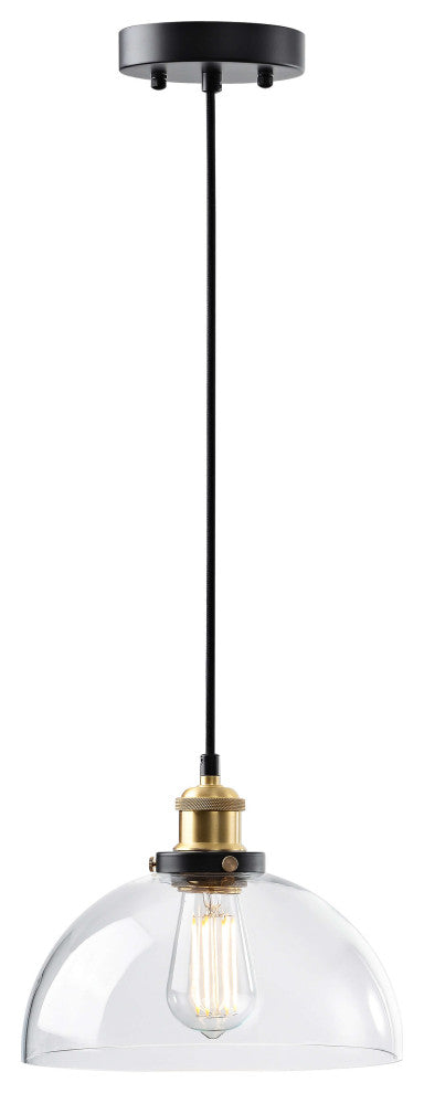 Bonnie 1 Light Antique Gold and Black Clear Glass Bowl Shade Pendant