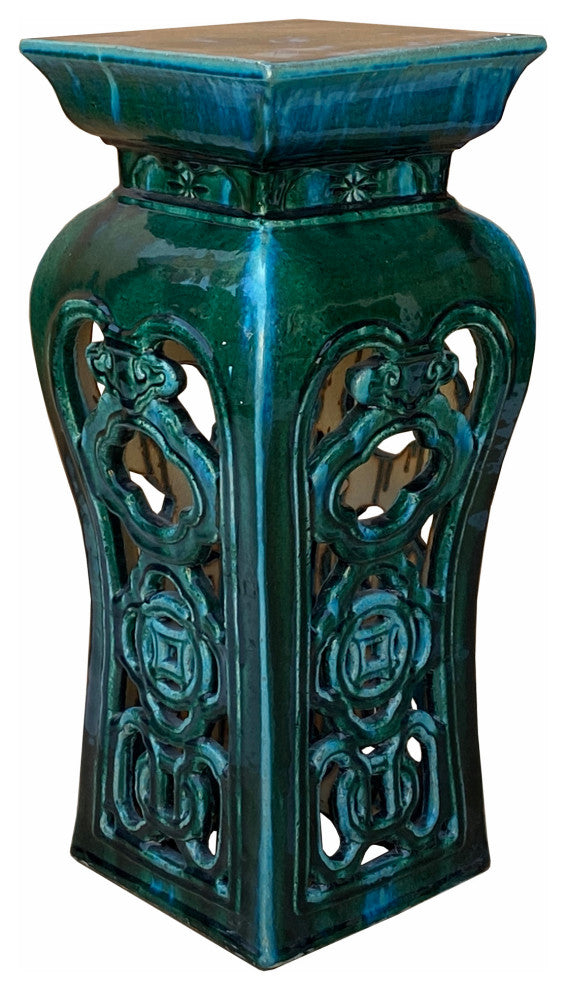 Ceramic Clay Green Square Tall Pedestal Table Flower Display Stand Hcs7005