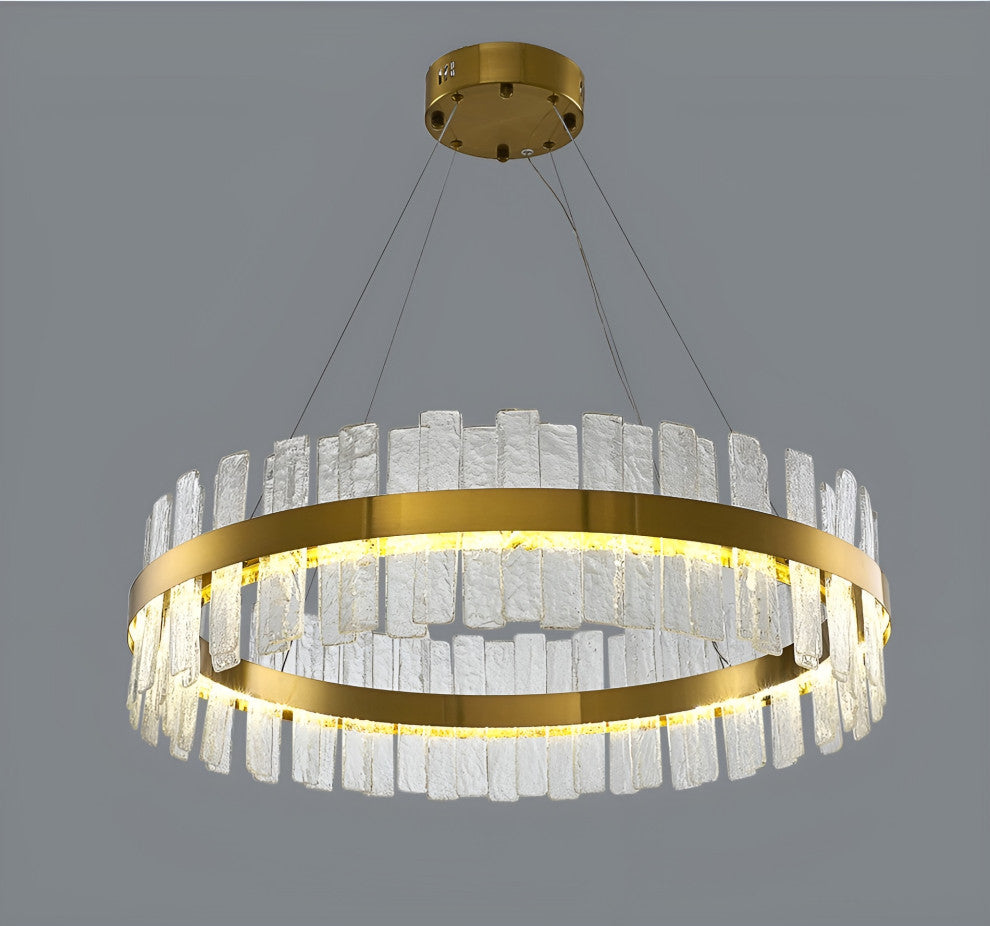 Ieper | Gold Glass Round Led Chandelier for Living Room, 24"