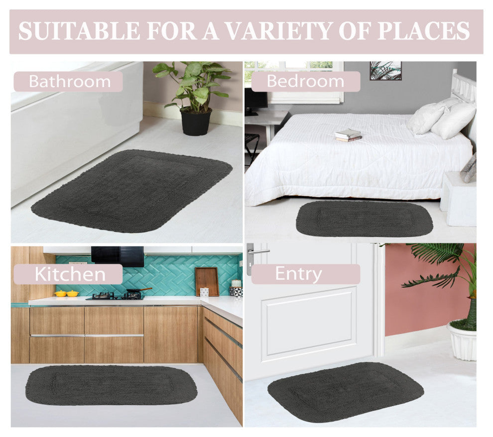 Radiant Collection Bath Rugs Set, 3-Piece Set With Runner, Gray